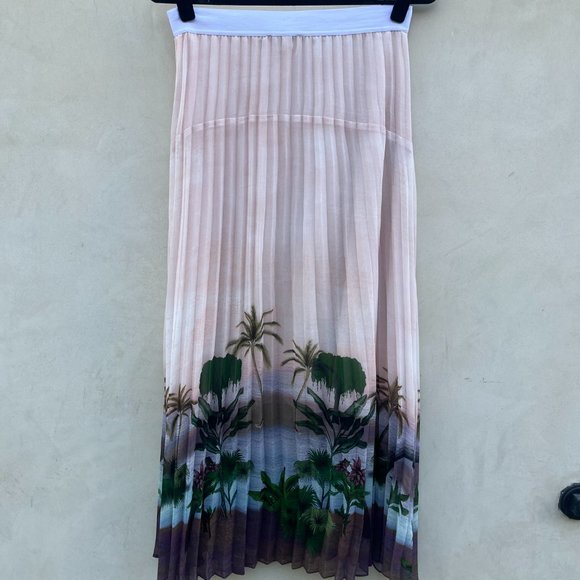 Sandro Paris Pleated Maxi Skirt Sz 3 Tropical Pattern Lined - Picture 7 of 10